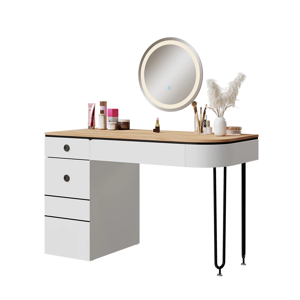 Vicco Dressing table White/Natural wood 120 cm with LED mirror, Mia