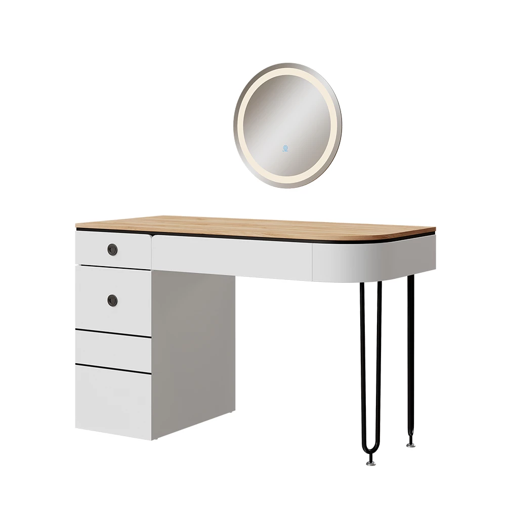 Vicco Dressing table White/Natural wood 120 cm with LED mirror, Mia