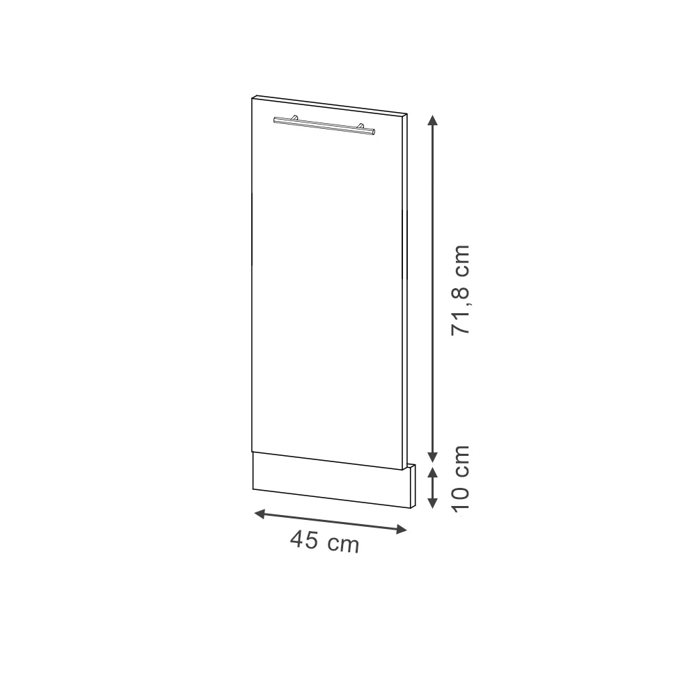 Geschirrspülblende u boji seoski antracit na bijeloj pozadini s vidljivim dimenzijama