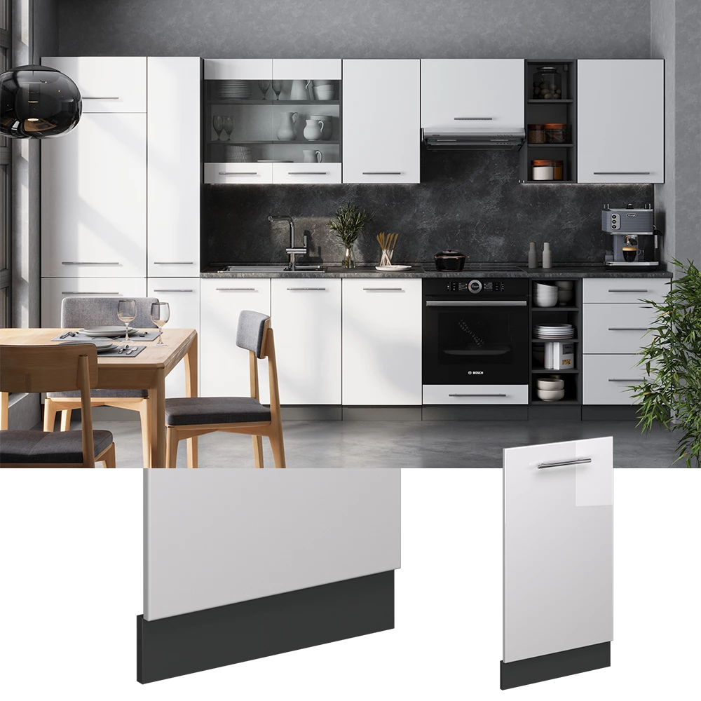 Vicco Opvaskemaskinens frontpanel "Fame-Line", Hvid højglans, 45 cm uden bordplade