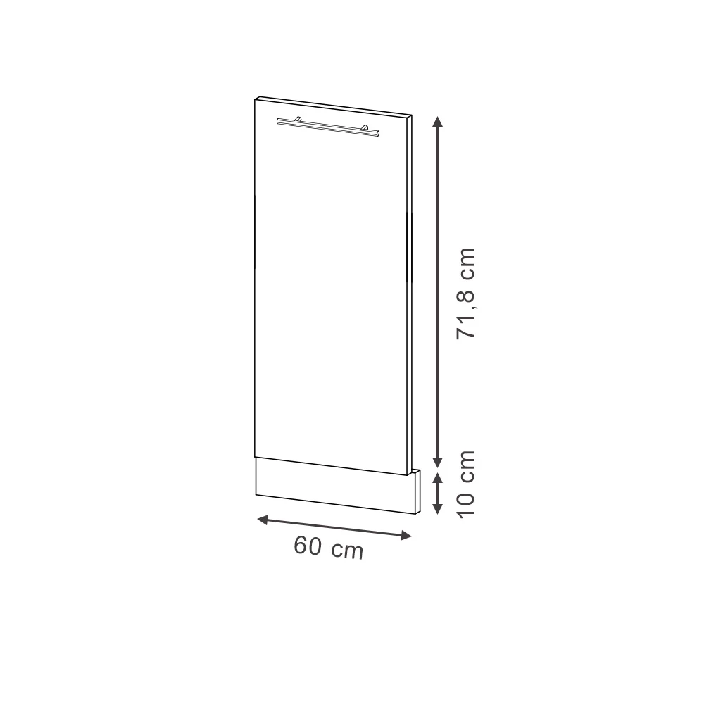 Astianpesukoneen etupaneeli in Antrasiitti maalaistalo on white background with visible dimensions
