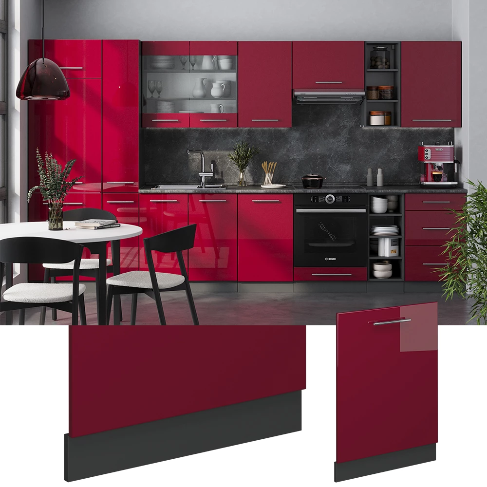 Sprednja plošča pomivalnega stroja v Bordo rdeča barva visokega sijaja na belem ozadju