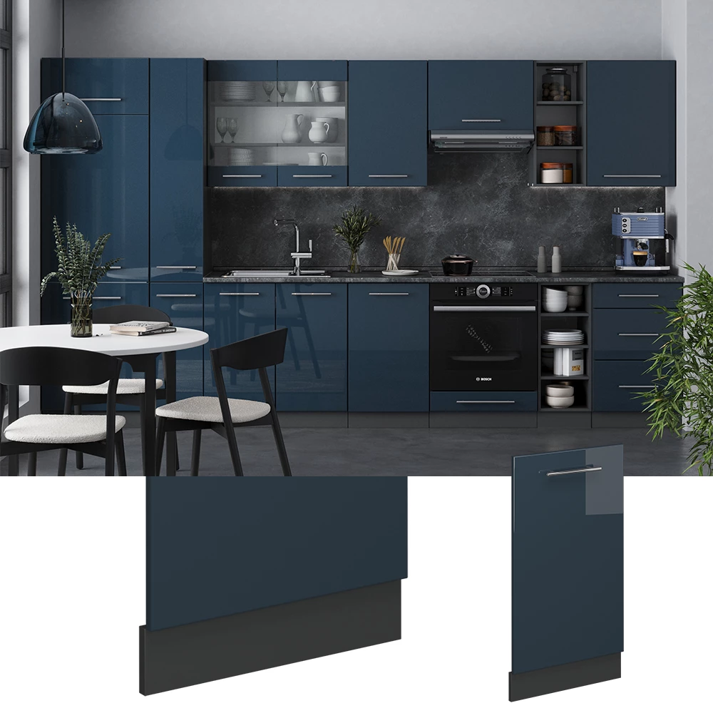 Geschirrspülblende u boji Dunkelblau Hochglanz na bijeloj pozadini