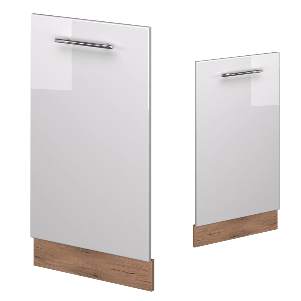 Façade de lave-vaisselle en Blanc Haute brillance sur fond blanc avec des éléments décoratifs