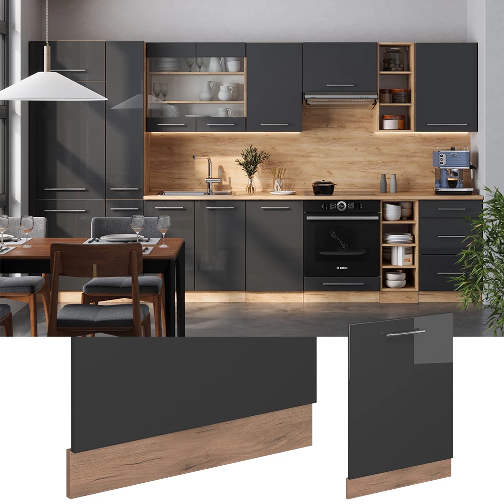 Vicco Voorpaneel vaatwasser "Fame-Line", Antraciet Hoogglans, 60 cm zonder werkblad