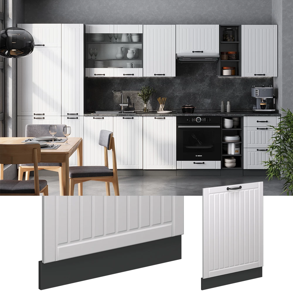 Diskmaskinens frontpanel in Vitt hus på landet on white background