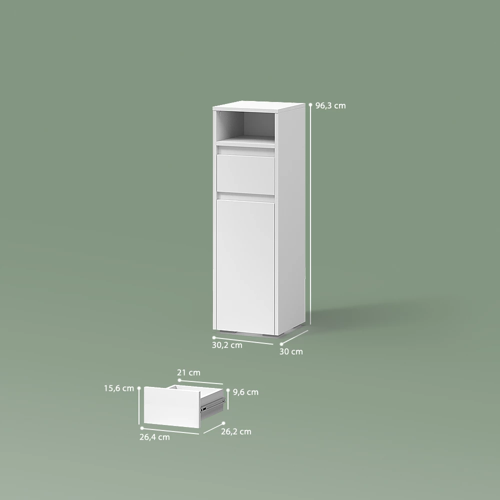 Midischrank in Weiß auf weißem Hintergrund mit sichtbaren Maßen