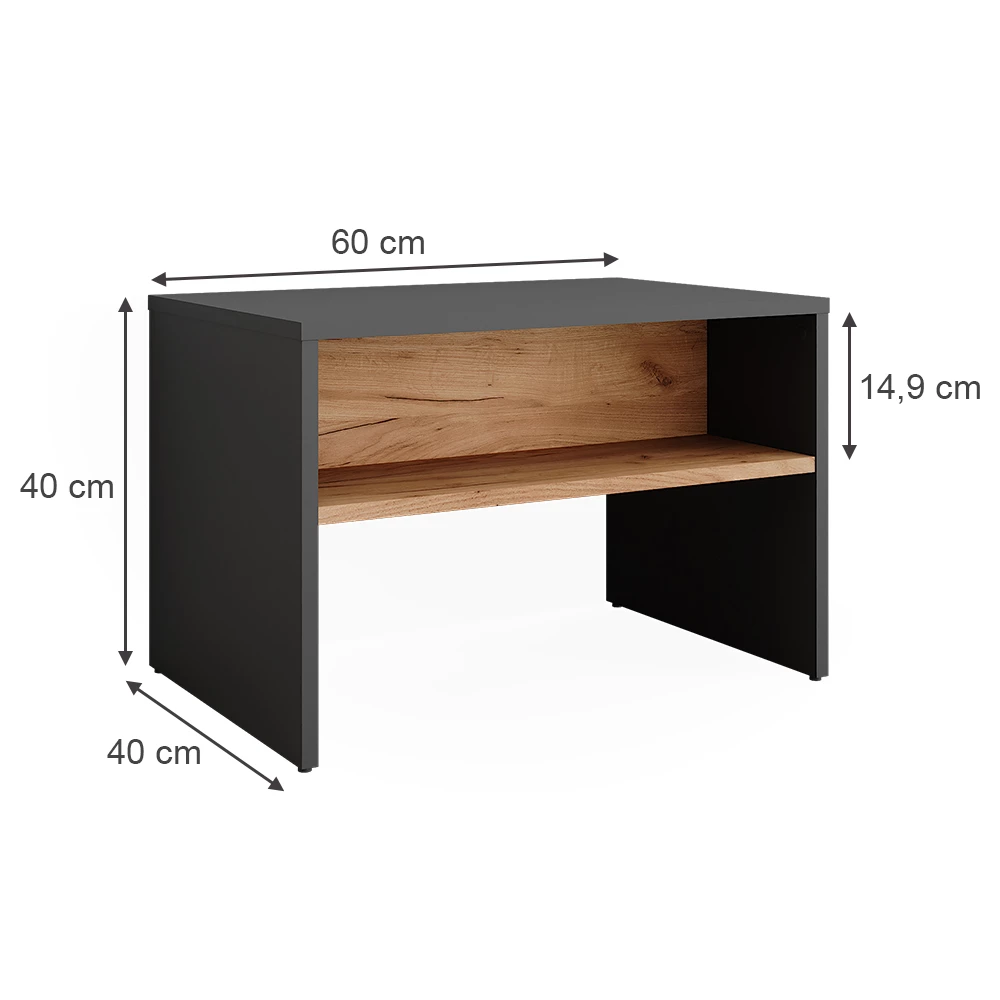 Vicco Schoenenbank Antraciet/gouden eik 60 x 60 cm, Orlando