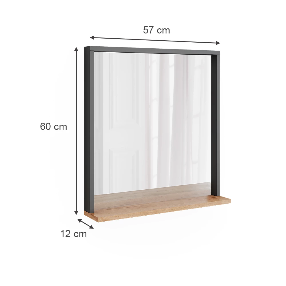 Vicco Fali tükör Antracit/arany tölgy 57 x 60 cm tükörrel, Orlando