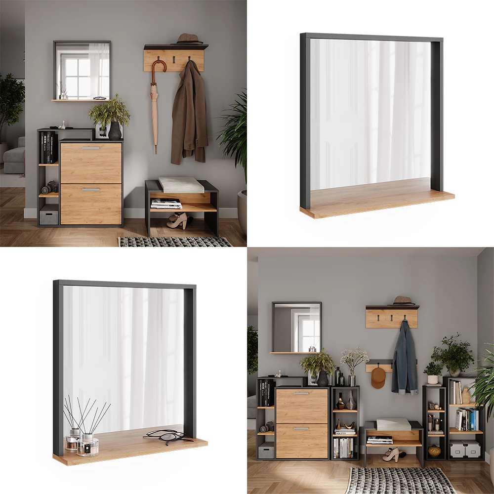 Vicco Wandspiegel Anthrazit/Goldkraft Eiche 57 x 60 cm mit Spiegel, Orlando