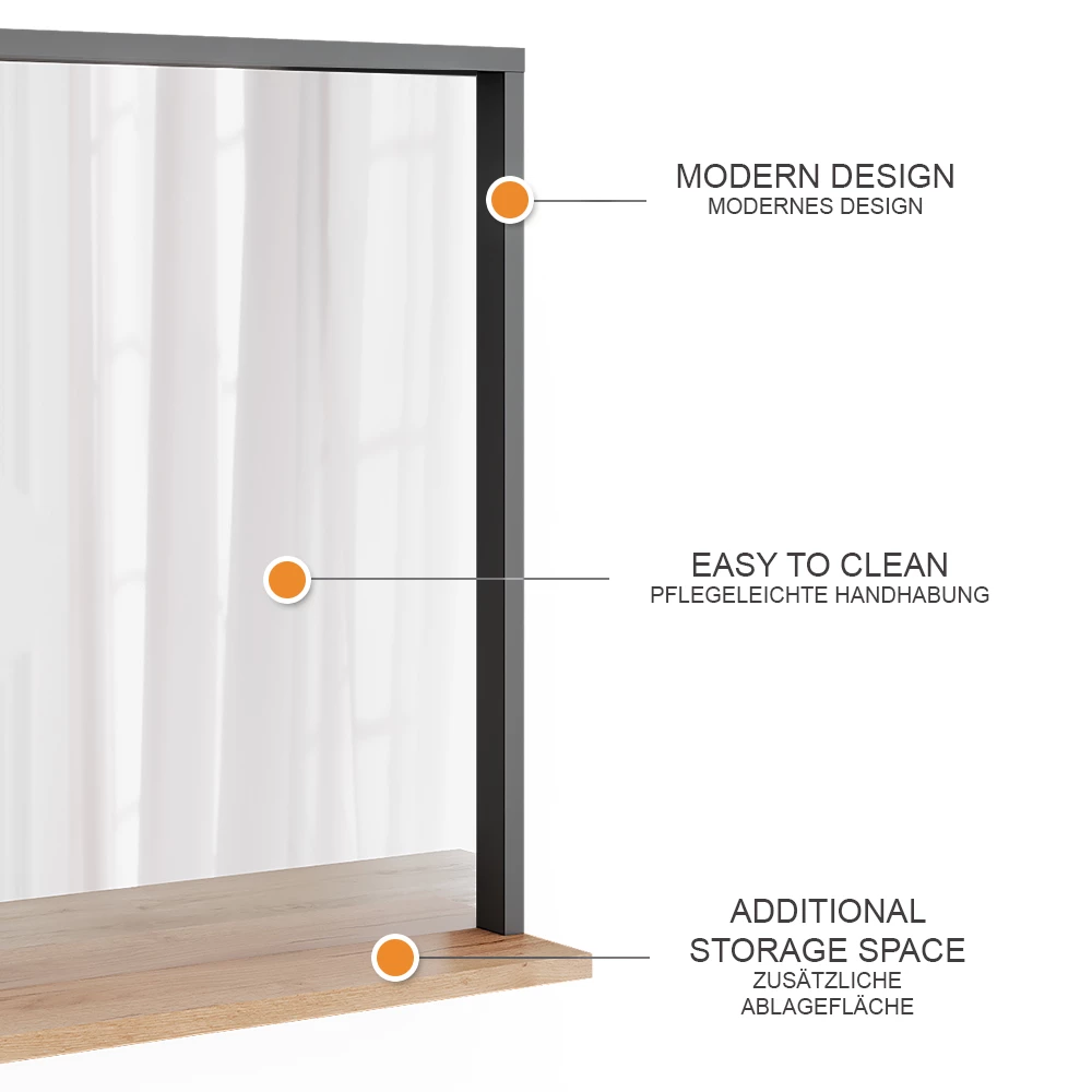 Vicco Wandspiegel Anthrazit/Goldkraft Eiche 57 x 60 cm mit Spiegel, Orlando