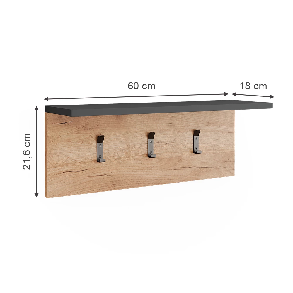 Vicco Stensko stojalo za plašče Antracit/zlati hrast 60 x 21.6 cm, Orlando