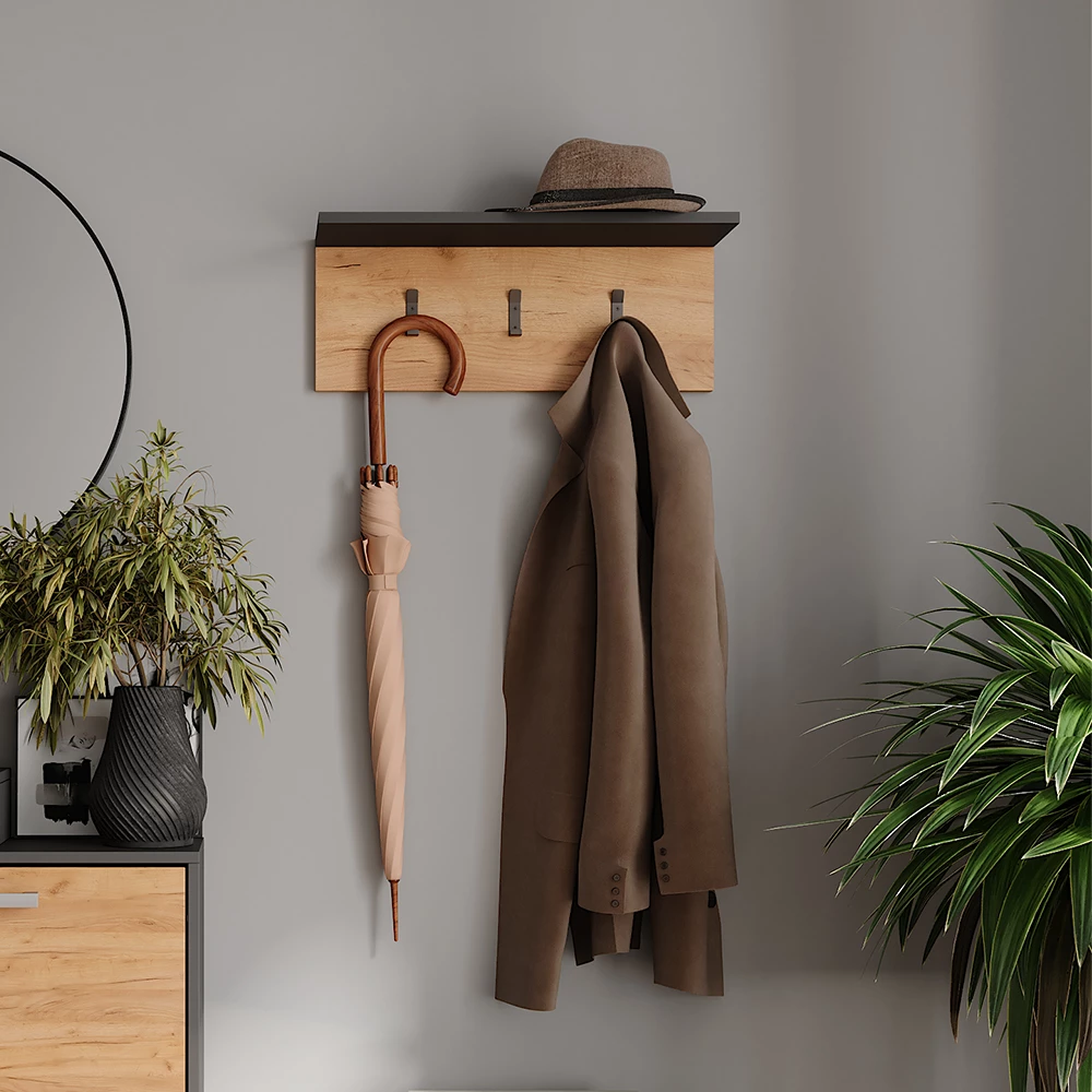 Vicco Garderobe mit Hutablage Anthrazit/Goldkraft Eiche 60 x 21.6 cm, Orlando