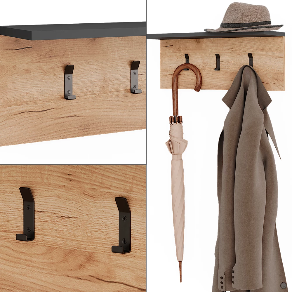 Vicco Garderobe mit Hutablage Anthrazit/Goldkraft Eiche 60 x 21.6 cm, Orlando