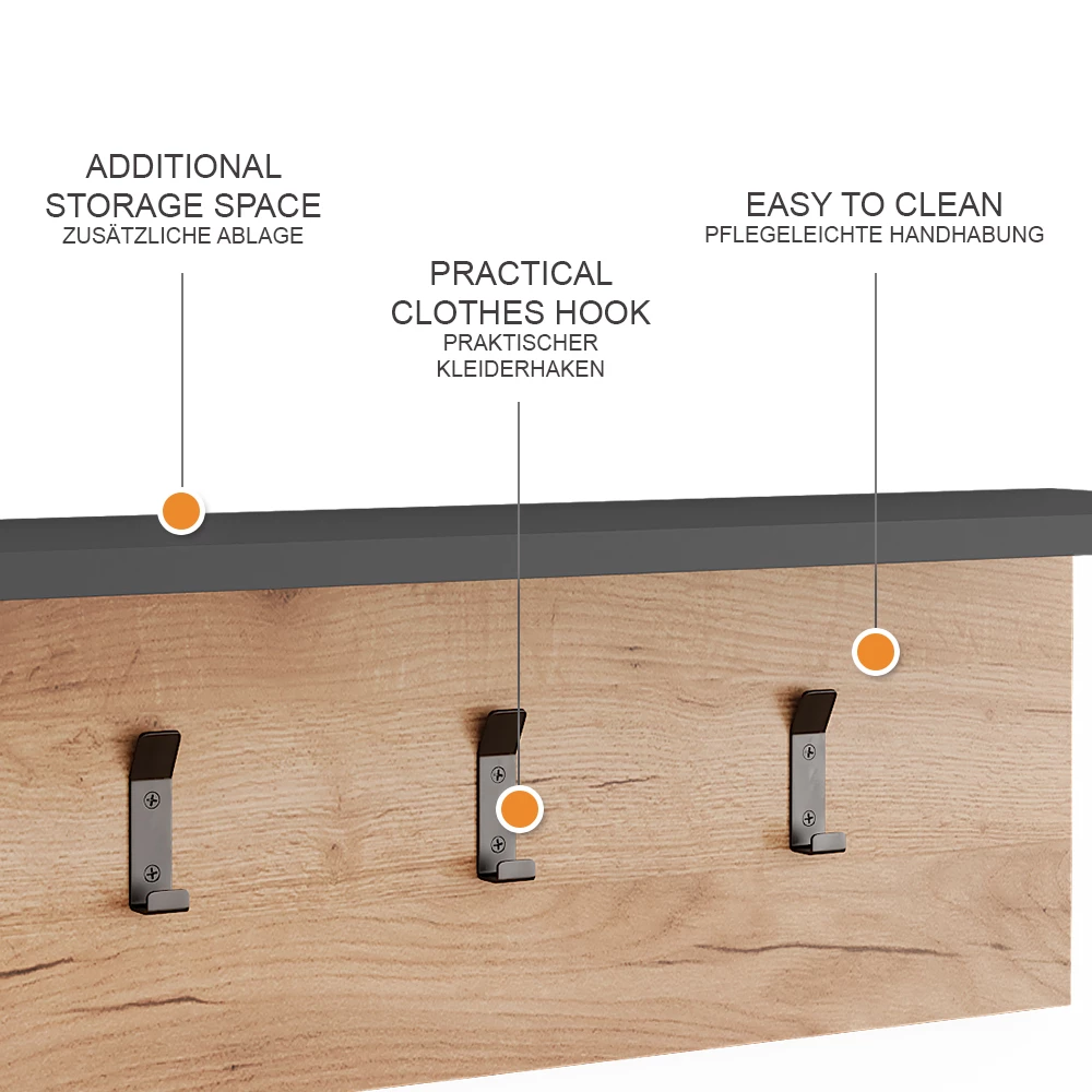 Vicco Garderobe mit Hutablage Anthrazit/Goldkraft Eiche 60 x 21.6 cm, Orlando