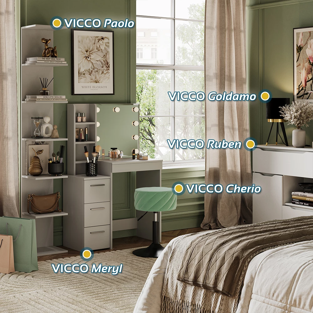 Vicco Tavolo da toeletta Bianco 79.9 cm con illuminazione a LED, Meryl