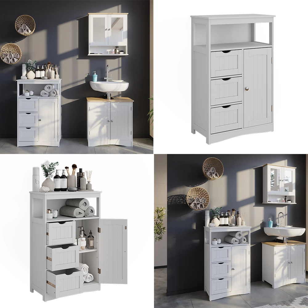 Vicco Midischrank Weiß 56 x 86.5 cm mit Schubladen, Bianco