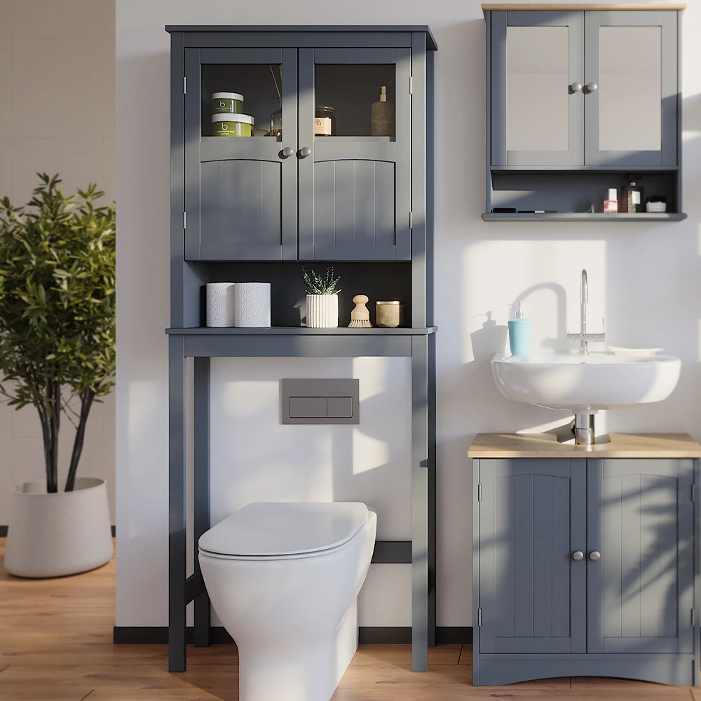 Vicco Toilettenschrank Grau 69 x 171 cm, Bianco