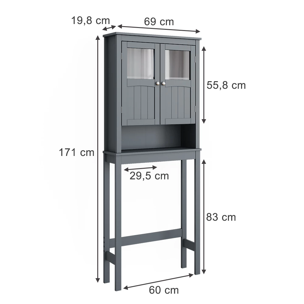 Vicco Toilettenschrank Grau 69 x 171 cm, Bianco