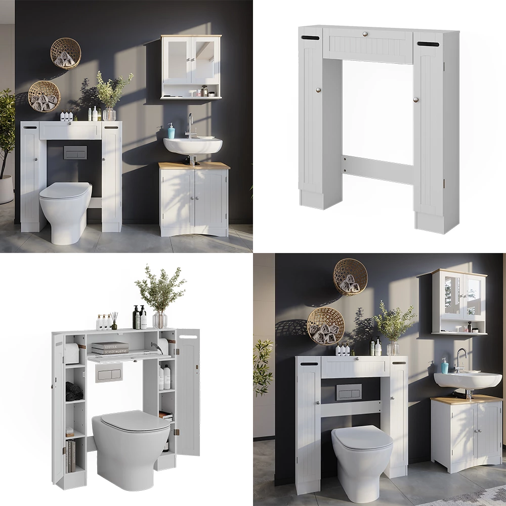Vicco Toilettenschrank Weiß 89 x 99 cm mit 2 Toilettenpapierspendern, Bianco