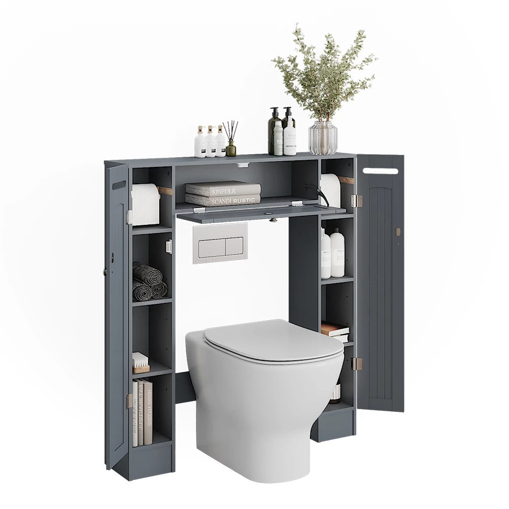 Vicco Toiletkast Grijs 89 x 99 cm met 2 toiletpapierdispensers, Bianco