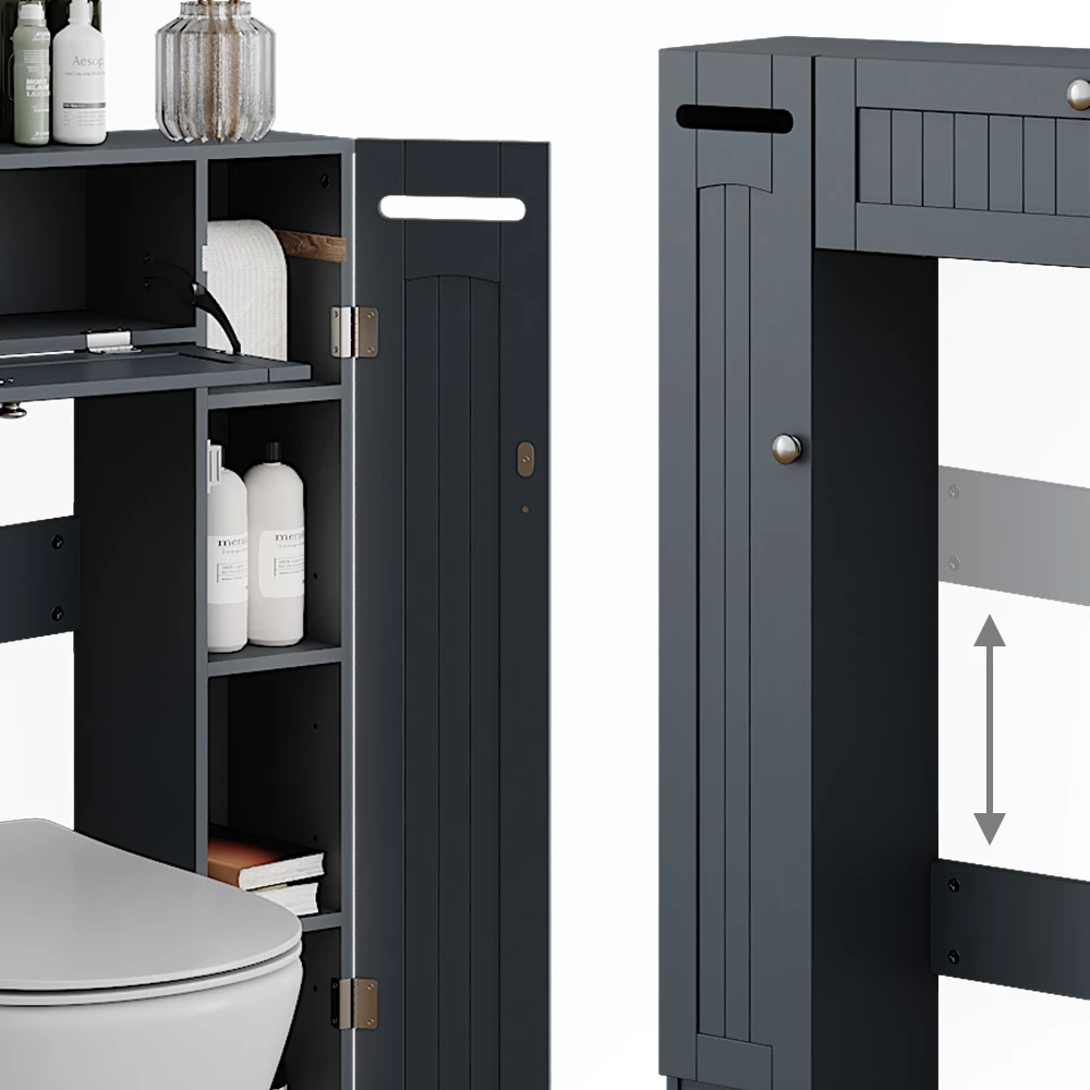 Vicco Toiletkast Grijs 89 x 99 cm met 2 toiletpapierdispensers, Bianco