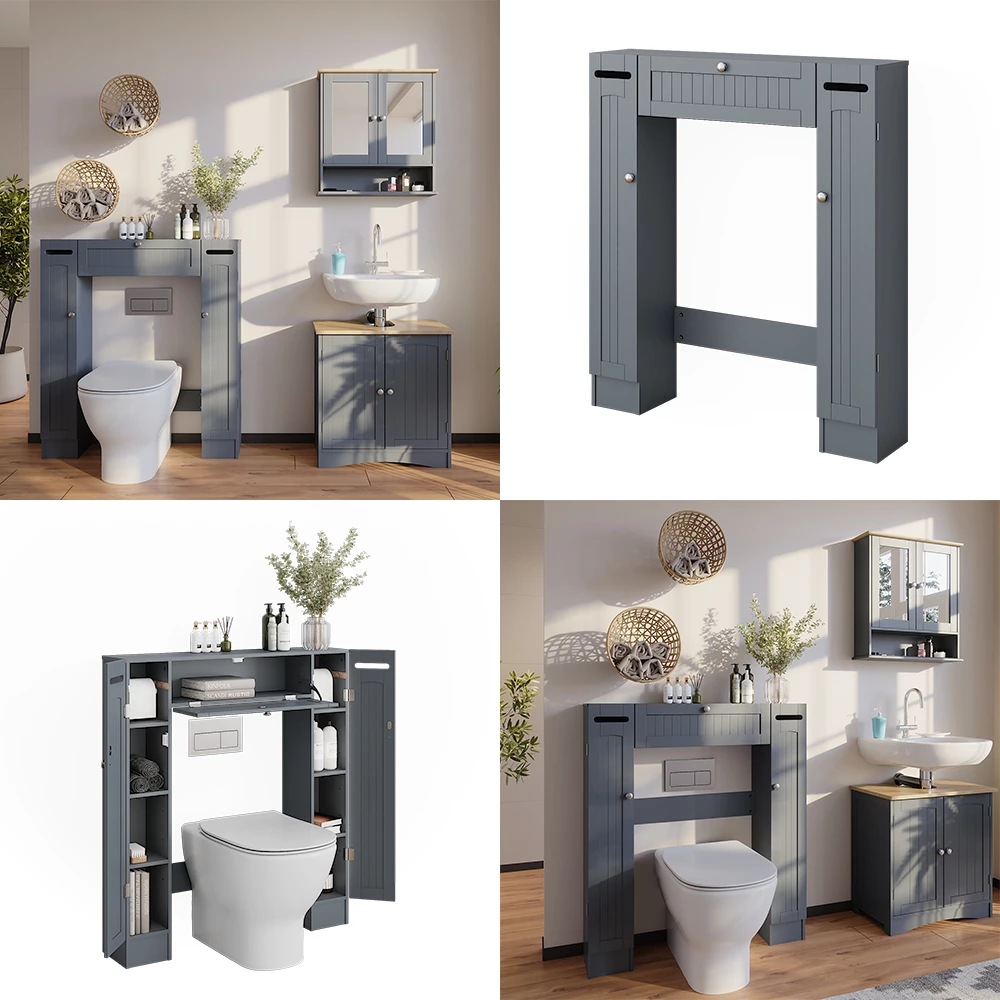 Vicco Toiletkast Grijs 89 x 99 cm met 2 toiletpapierdispensers, Bianco