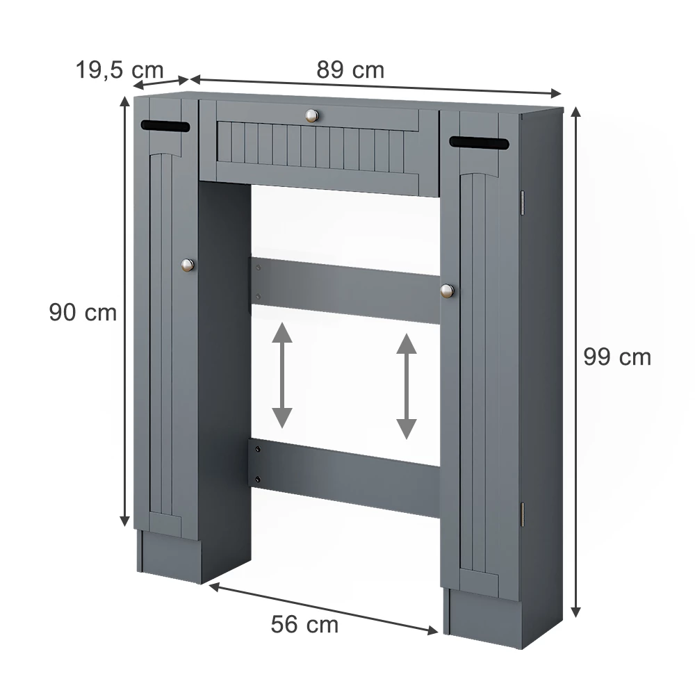 Vicco Toiletkast Grijs 89 x 99 cm met 2 toiletpapierdispensers, Bianco