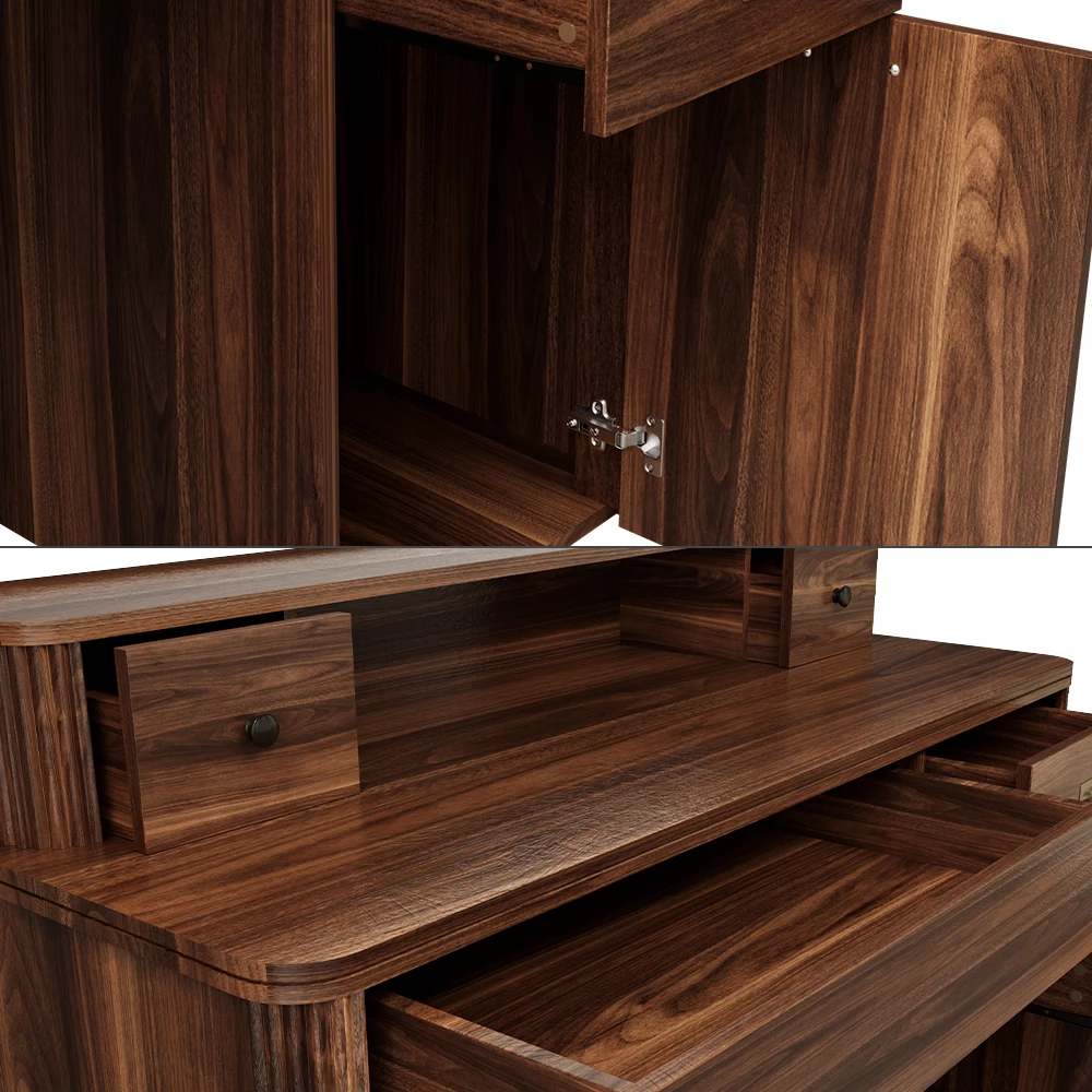 Nahaufnahme von Schreibtisch in Eiche rustikal, zeigt Textur/Details