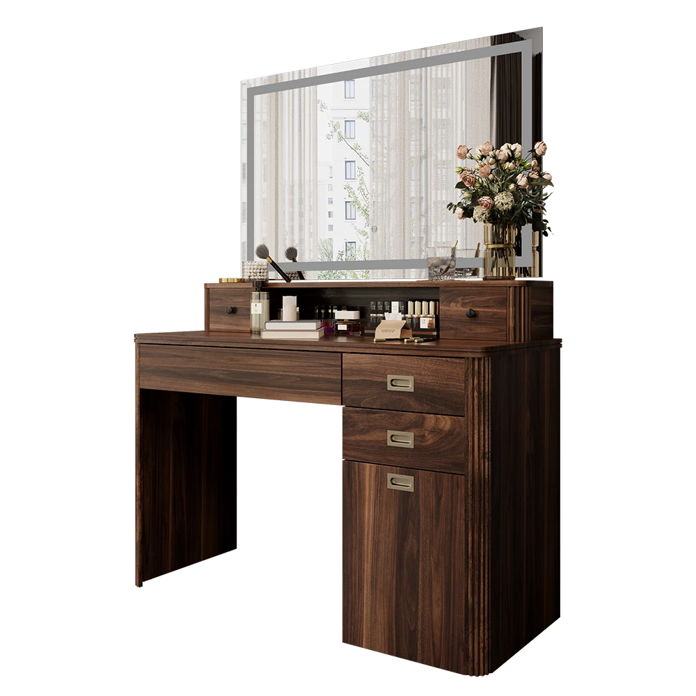 Vicco Coiffeuse Chêne rustique 120cm avec miroir LED, Neria