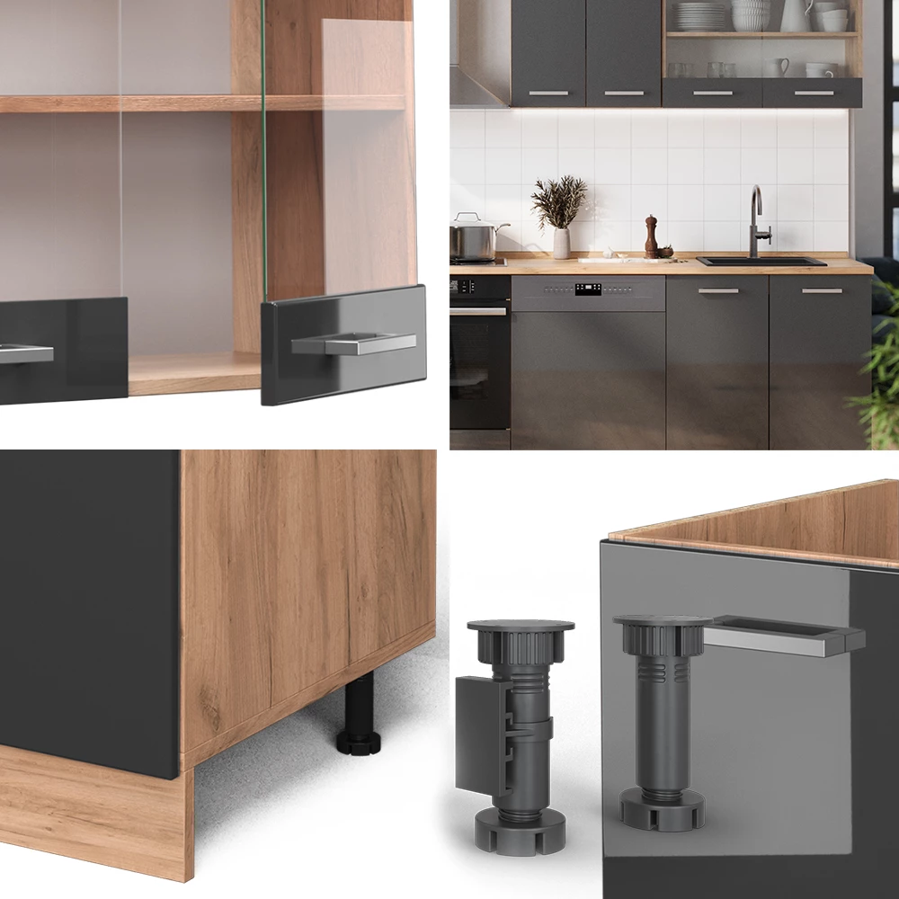 Vicco Cuisine Anthracite brillant/Chêne doré 300cm sans PT, R-Line