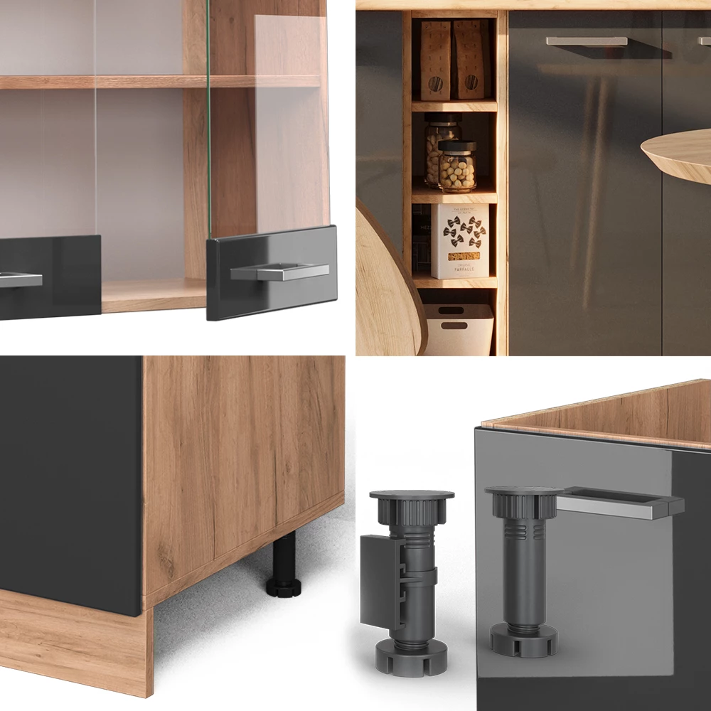 Vicco Eenpersoonskeuken Antraciet hoogglans/goud eiken 160 cm zonder werkblad, R-Line