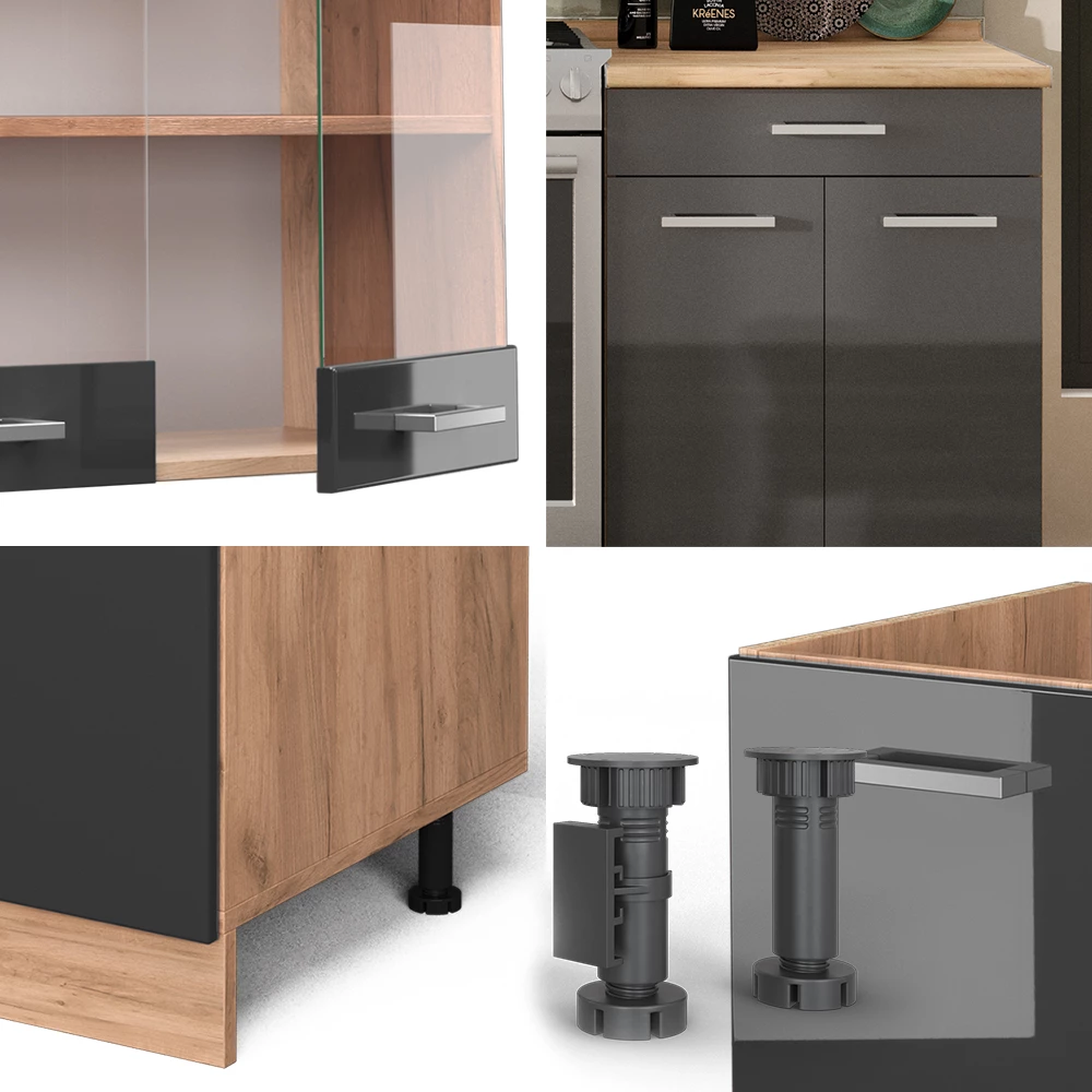 Vicco Cuisine Anthracite brillant/Chêne doré 200cm sans PT, R-Line