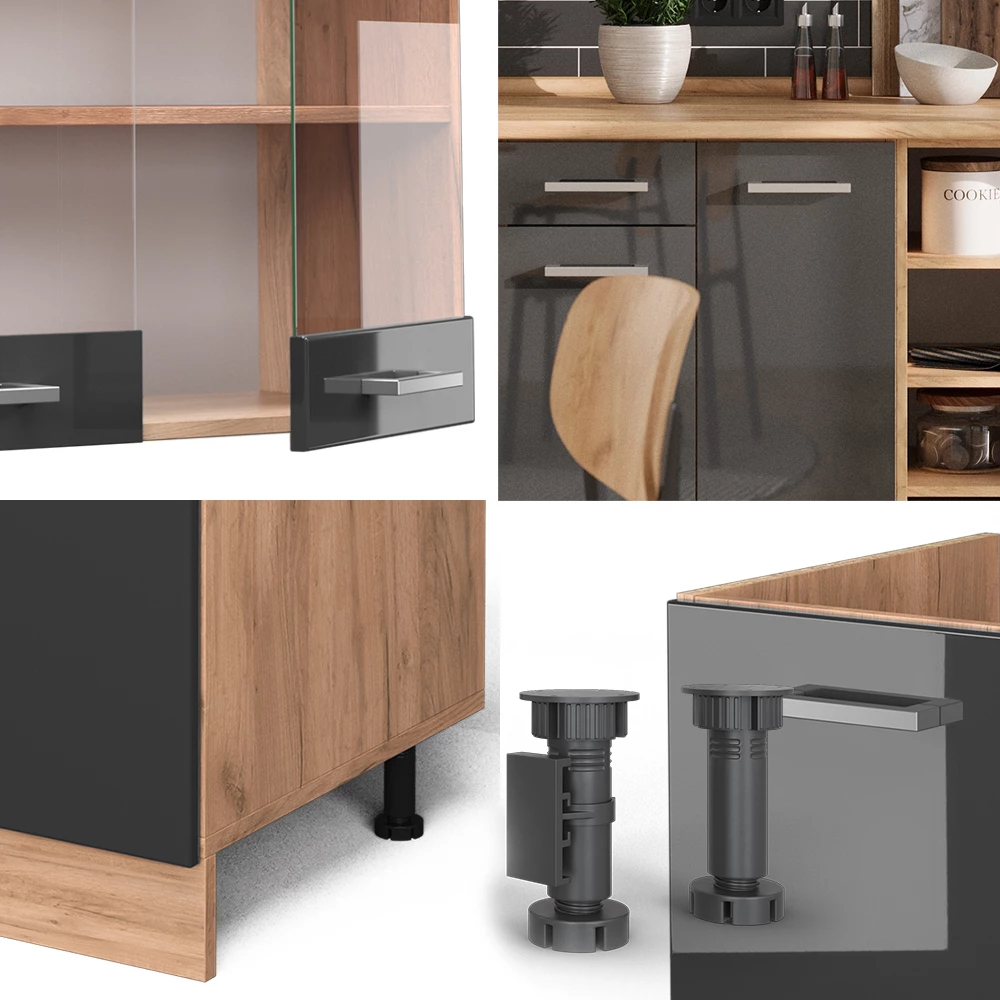 Vicco Cuisine Anthracite brillant/Chêne doré 240cm sans PT, R-Line