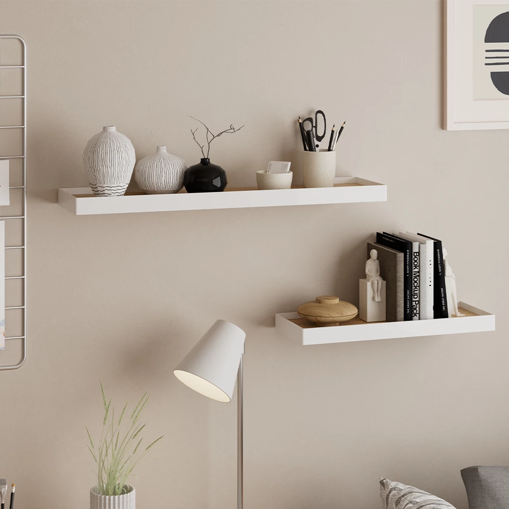 Vicco Vägghylla Vit/ek 60x3 cmUppsättning av 2, Erni