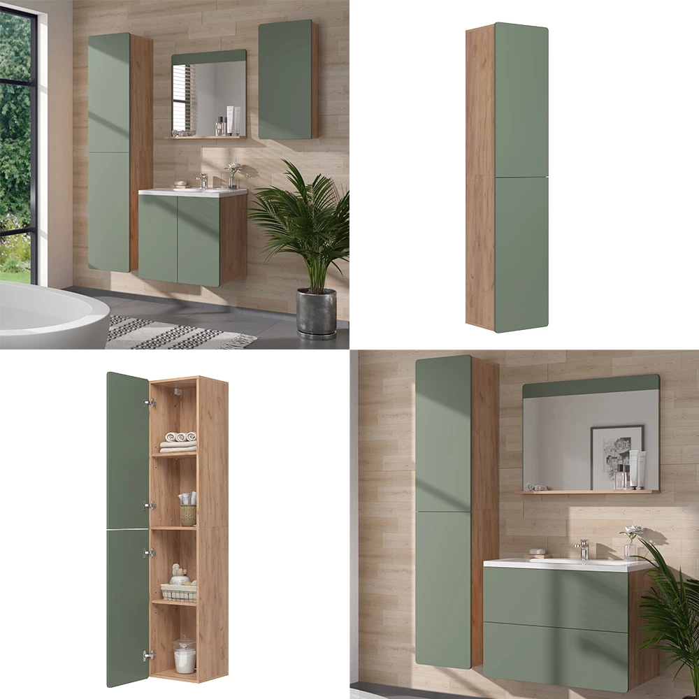 Vicco Hochschrank Grün/Goldkraft Eiche 36.6 x 171.6 cm, Izan