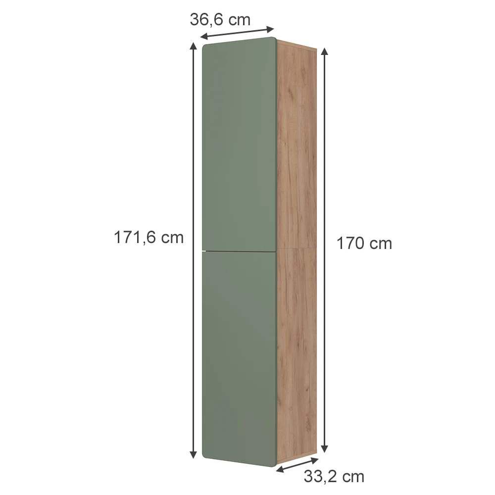 Vicco Badschrank Grün/Goldkraft Eiche 36.6 x 171.6 cm, Izan