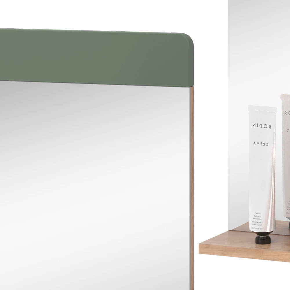 Vicco Badezimmerspiegel Grün/Goldkraft Eiche 60 x 62 cm mit Ablage, Izan