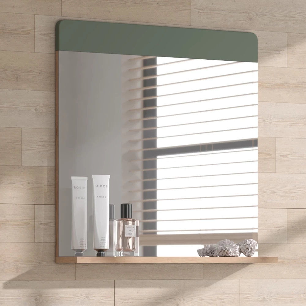 Vicco Badezimmerspiegel Grün/Goldkraft Eiche 60 x 62 cm mit Ablage, Izan