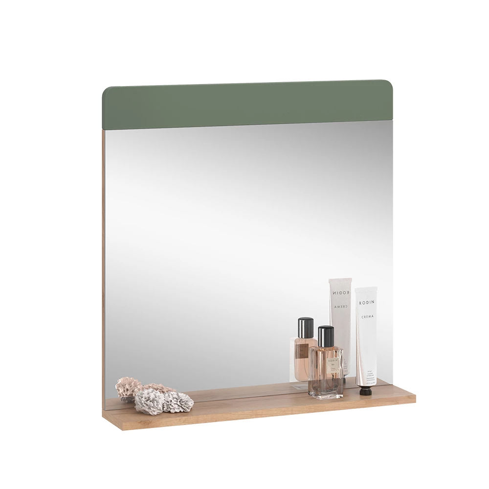 Vicco Badezimmerspiegel Grün/Goldkraft Eiche 60 x 62 cm mit Ablage, Izan