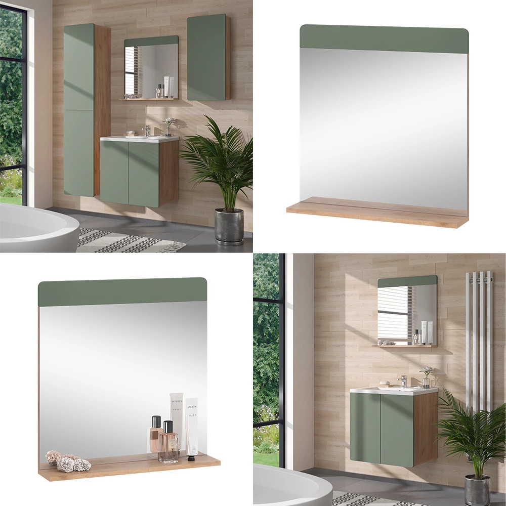 Vicco Badezimmerspiegel Grün/Goldkraft Eiche 60 x 62 cm mit Ablage, Izan