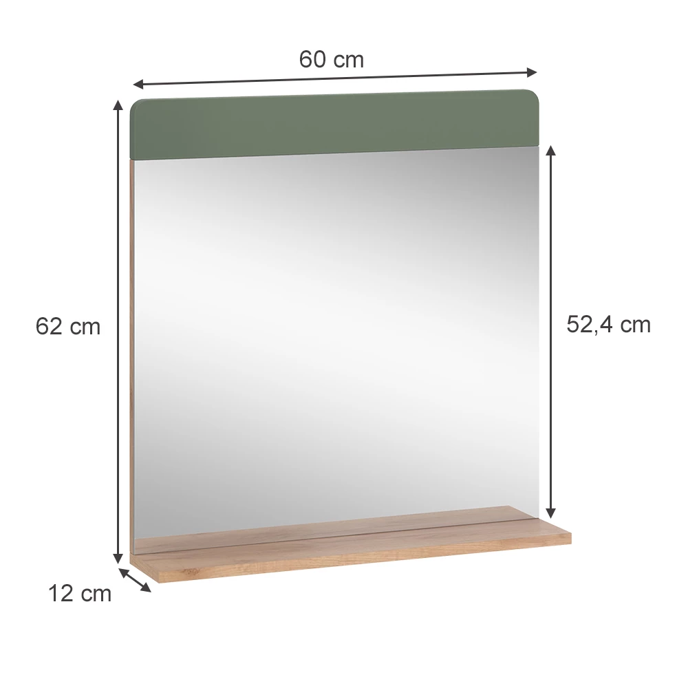 Vicco Kylpyhuoneen peili Vihreä/Goldkraft Oak 60x62 cmhyllyllä, Izan