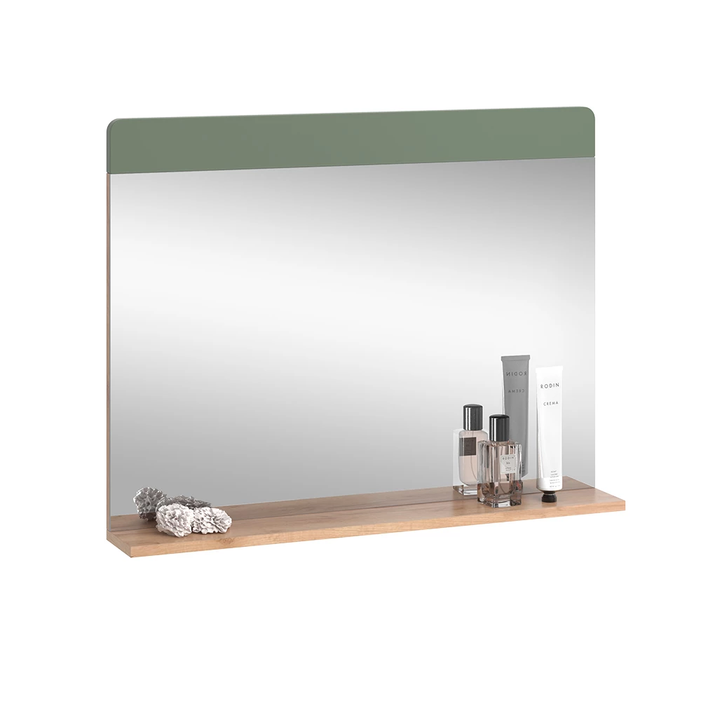 Vicco Badezimmerspiegel Goldkraft Eiche/Grün 80.1 x 62 cm mit Ablage, Izan