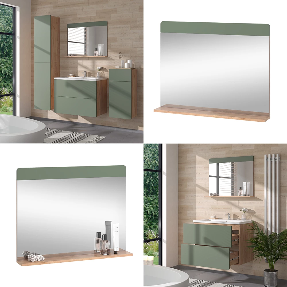 Vicco Badezimmerspiegel Goldkraft Eiche/Grün 80.1 x 62 cm mit Ablage, Izan