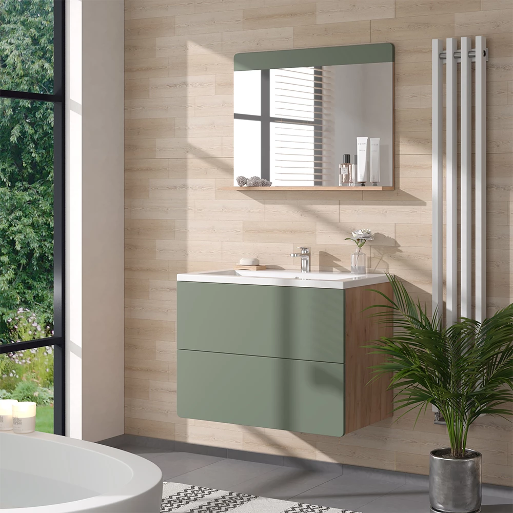 Vicco Badezimmerspiegel Goldkraft Eiche/Grün 80.1 x 62 cm mit Ablage, Izan