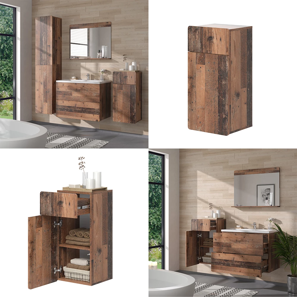 Vicco Midischrank Oldstyle 36.6 x 76.6 cm mit Schublade und Tür, Izan