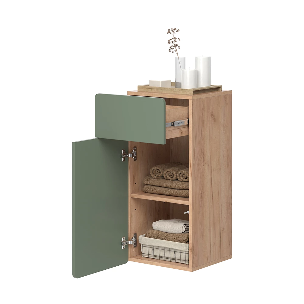 Vicco mobiletto bagno Goldkraft rovere/verde 36.6 x 76.6 cm con cassetto e anta, Izan