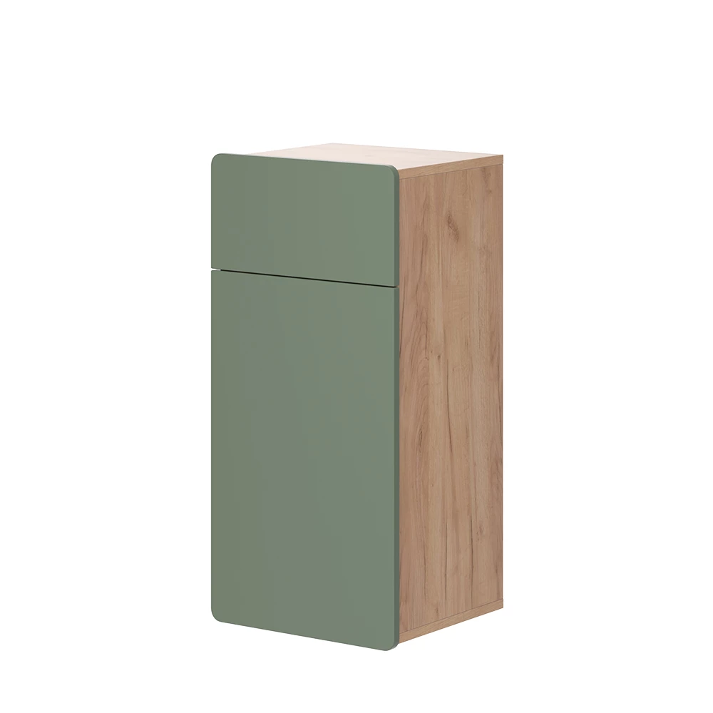 Vicco Halfhoge kast Goldkraft eik/groen 36.6 x 76.6 cm met lade en deur, Izan