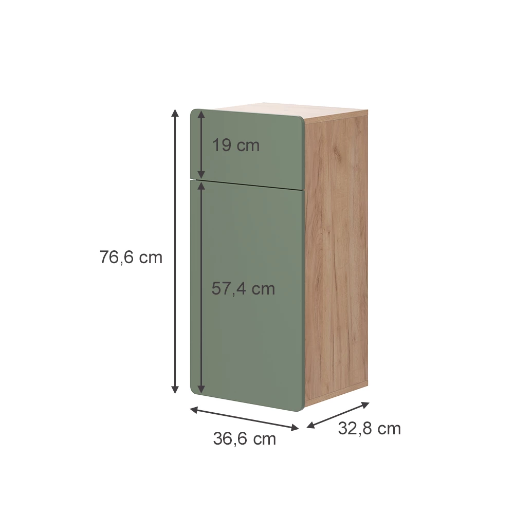 Vicco Halfhoge kast Goldkraft eik/groen 36.6 x 76.6 cm met lade en deur, Izan