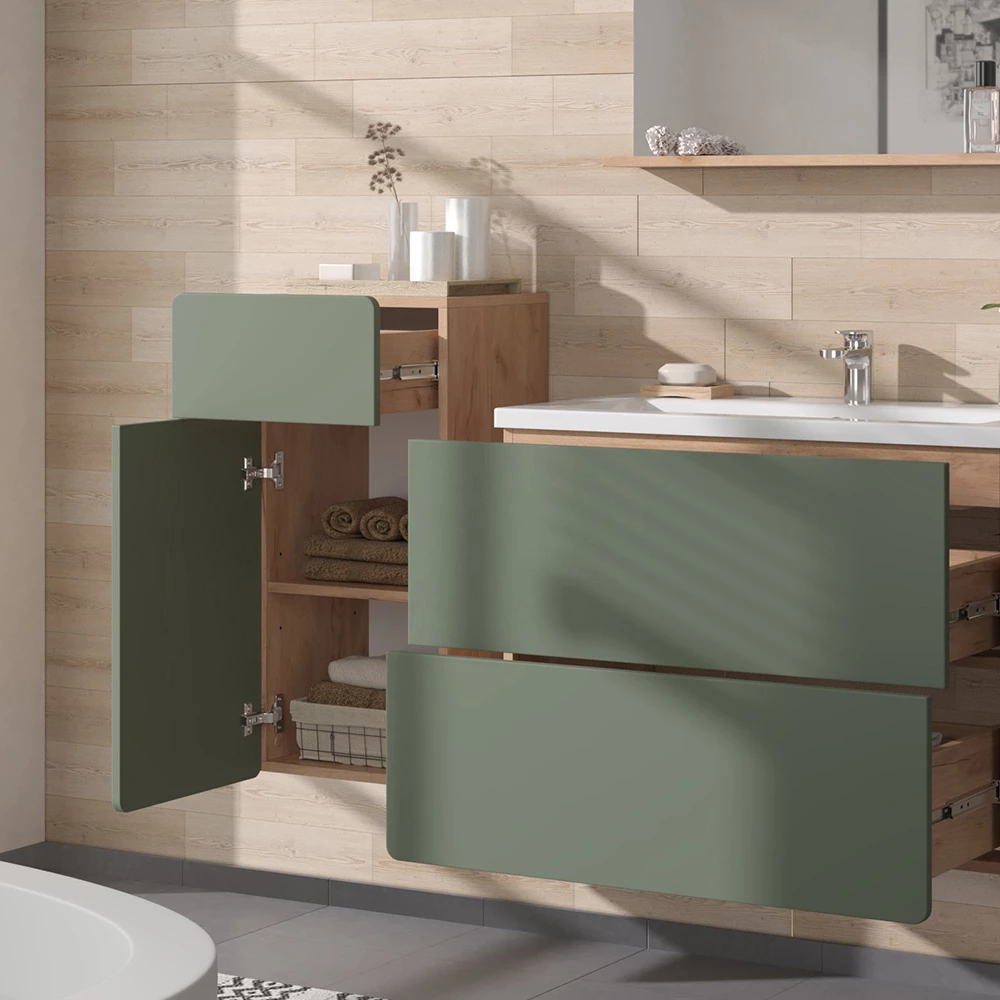 Vicco mobiletto bagno Goldkraft rovere/verde 36.6 x 76.6 cm con cassetto e anta, Izan